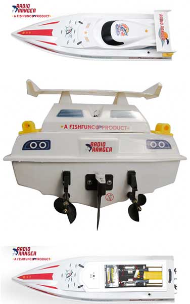 Top and rear views of the Radio Ranger Rc Fishing Boat